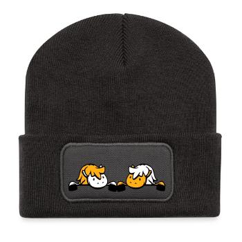 Attelage de 2 chevaux caché derrière le mur de clôture Friend - Beanie recyclé à patch - charbon - Devant