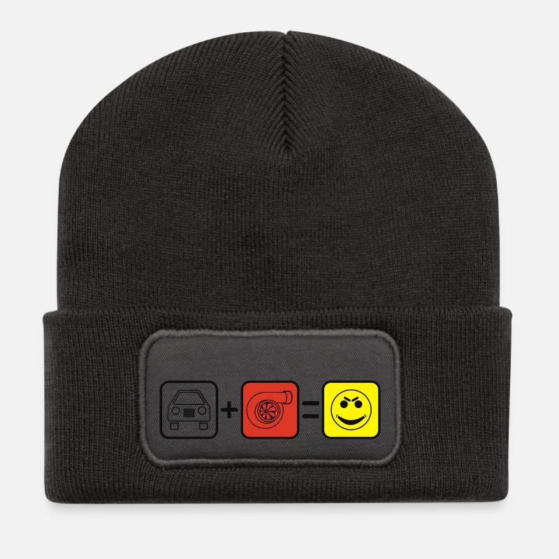 Auto+Turbo=Smile - Recycelte Patch Beanie - Dunkelgrau