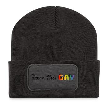 Regenbogen born this gay - Recycelte Patch Beanie - Dunkelgrau - Vorne