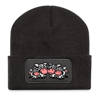 cow_family_with_two_girls_3c - Recycled Patch Beanie - dark grey - Front