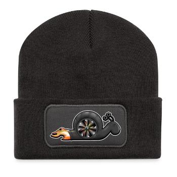 Escargot avec moteur turbo et feu - Beanie recyclé à patch - charbon - Devant