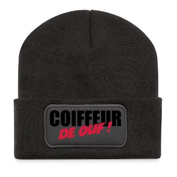 Coiffure / Coiffeur / Coiffeuse / Mode / Cheveux - Beanie recyclé à patch - charbon - Devant
