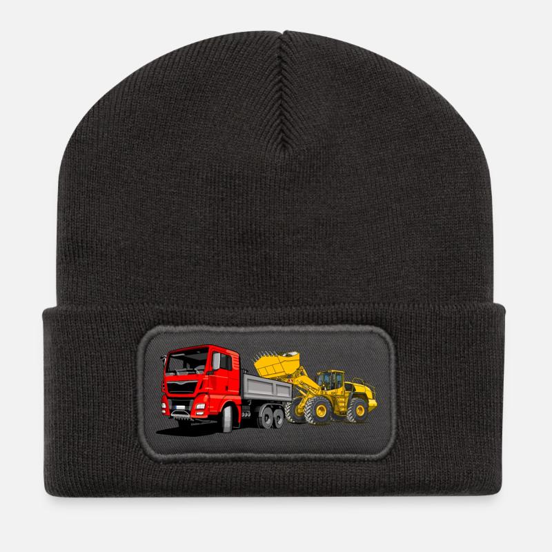 Lastauto mit Radlader - Recycelte Patch Beanie - Dunkelgrau