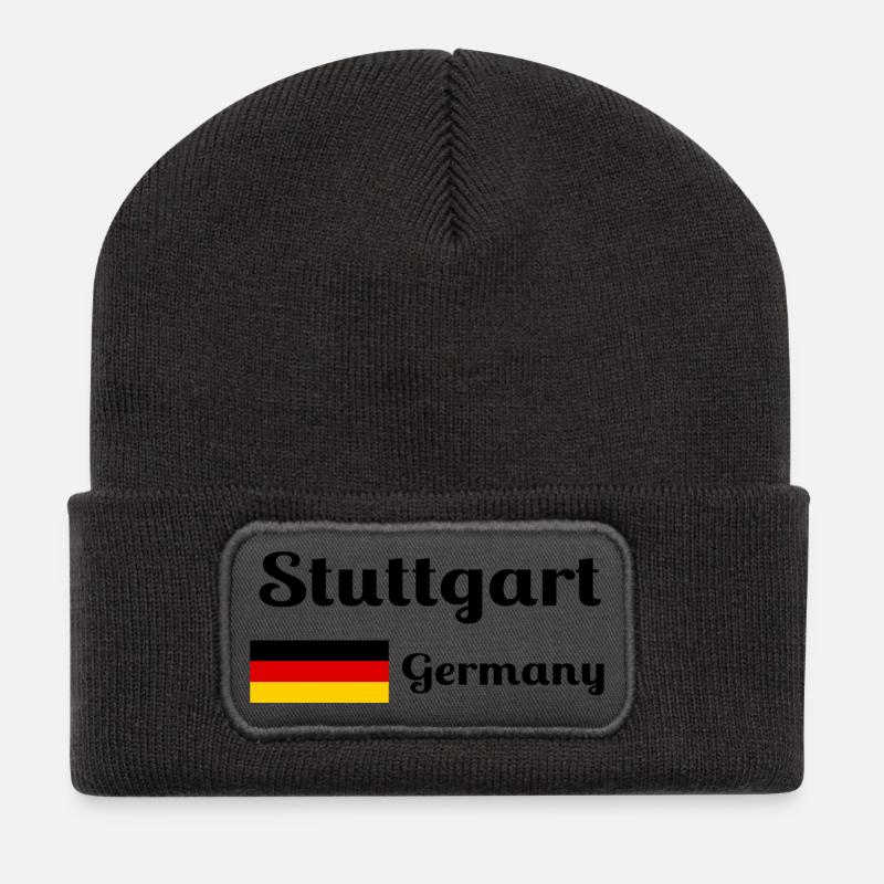 Stuttgart Deutschland - Stilvolle Drucke - Recycelte Patch Beanie - Dunkelgrau