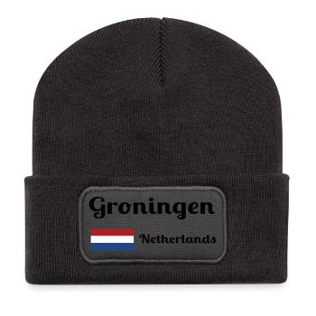 Groningen Netherlands- Stylish prints - Recycled Patch Beanie - dark grey - Front