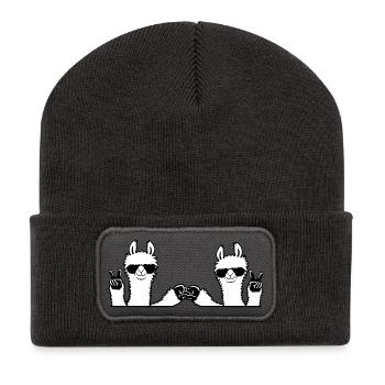 2 Lama Team Freunde Sonnenbrille Peace Fist Pump - Recycelte Patch Beanie - Dunkelgrau - Vorne