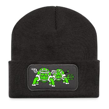 2 Schildkröten Gewissen Team Teufel Engel Böse Gut - Recycelte Patch Beanie - Dunkelgrau - Vorne