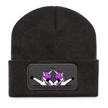 2 Einhörner Dabbing Dab Tanz Party Pose Geste Team - Recycelte Patch Beanie - Dunkelgrau - Vorne