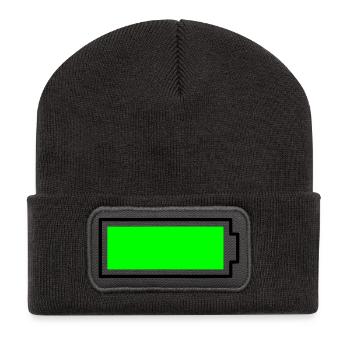 Batterie de conception de bloc vert néon pleine énergie - Beanie recyclé à patch - charbon - Devant