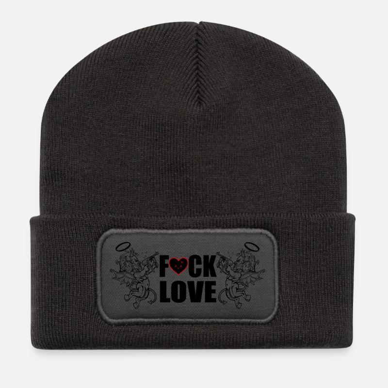F... Liebe - Recycelte Patch Beanie - Dunkelgrau