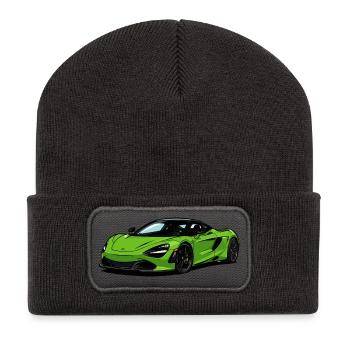 Lime Green Supercar–Illust - Recycled Patch Beanie - dark grey - Front