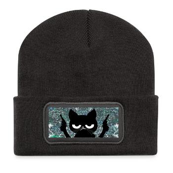 Cat with guns - Recycled Patch Beanie - dark grey - Front