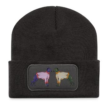 WHIPPETS IN STREIFEN - Recycelte Patch Beanie - Dunkelgrau - Vorne