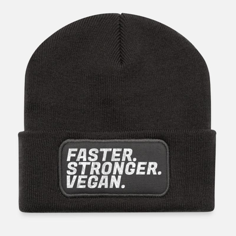 Faster, Stronger, Vegan Power Vegetarier Geschenk - Recycelte Patch Beanie - Dunkelgrau