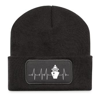 Kreuzfahrt Kreuzfahrtschiff Herzschlag Geschenk - Recycelte Patch Beanie - Dunkelgrau - Vorne