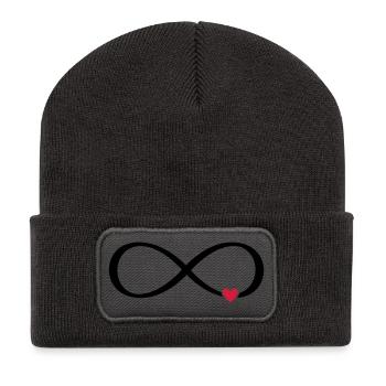 Unendlichkeitszeichen Herz Liebe Geschenk - Recycelte Patch Beanie - Dunkelgrau - Vorne
