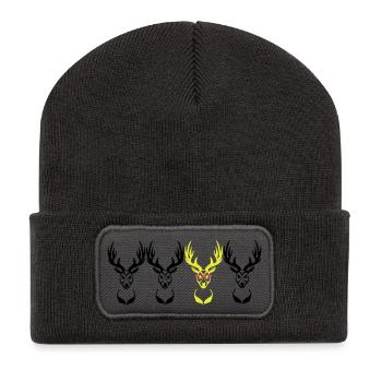 Be different! Deer head Nerd Geek 3c - Recycled Patch Beanie - dark grey - Front