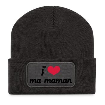 J'aime ma Maman - Beanie recyclé à patch - charbon - Devant