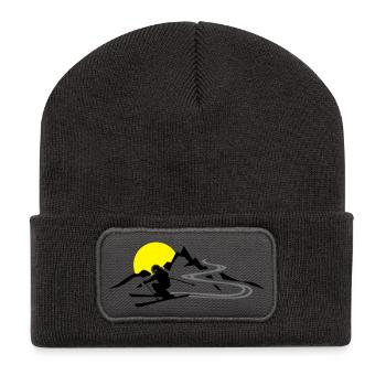 Winter - Skifahrer Berge - Recycelte Patch Beanie - Dunkelgrau - Vorne