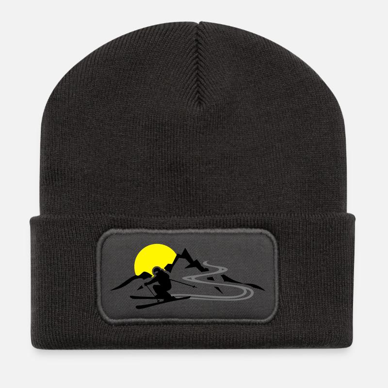 Winter - Skifahrer Berge - Recycelte Patch Beanie - Dunkelgrau