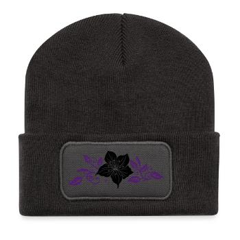 Lily with leaves and floral ornament. - Recycled Patch Beanie - dark grey - Front