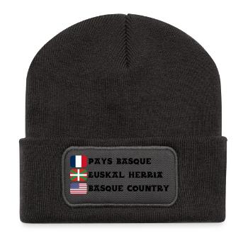 Pays Basque : drapeaux Français, Basque, Américain - Beanie recyclé à patch - charbon - Devant