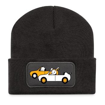 Bunny Bird Chick 2 Voiture Conduire Équipe Deux Amis - Beanie recyclé à patch - charbon - Devant