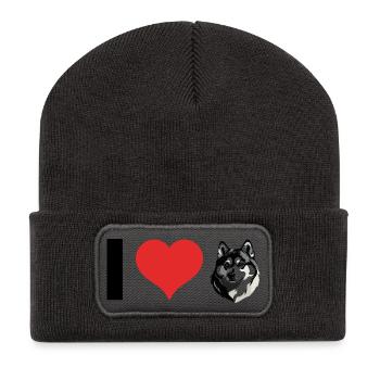 Husky mignon - Conception de chien de compagnie - Beanie recyclé à patch - charbon - Devant