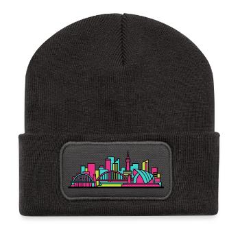 Newcastle City Skyline Tyne Bridge Modern Art - Recycled Patch Beanie - dark grey - Front