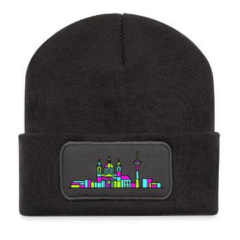 St Polten City Skyline Rathaus Linienkunst - Recycelte Patch Beanie - Dunkelgrau - Vorne