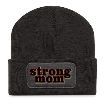 Strong Mom Mother Power Fitness Gym Art - Recycled Patch Beanie - dark grey - Front