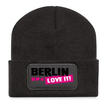 Berlin Love It Pink Stamp - Recycelte Patch Beanie - Dunkelgrau - Vorne
