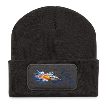 Funny Stickman Rocket Bike – Turbojet-Motor - Recycelte Patch Beanie - Dunkelgrau - Vorne