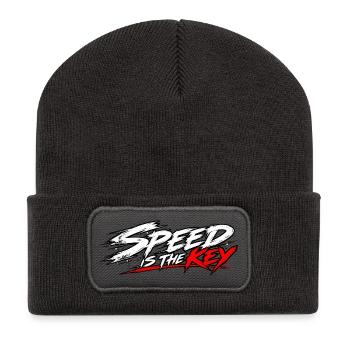 EK-Spruch: Speed is the key - Recycelte Patch Beanie - Dunkelgrau - Vorne