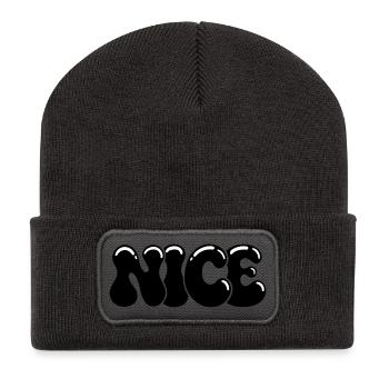 SCHÖNE schwarze glänzende Tippfehlerblasen - Recycelte Patch Beanie - Dunkelgrau - Vorne