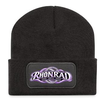 Rhönrad Motiv Lila Knoten - Recycelte Patch Beanie - Dunkelgrau - Vorne