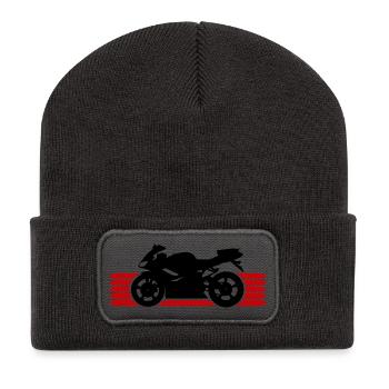 Motorrad fahren Motorradfahrer Motorradfahrerin - Recycelte Patch Beanie - Dunkelgrau - Vorne
