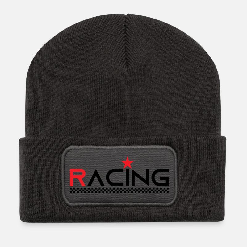 Racing Star - Rennfahrer - Auto Auto Motorrad - Recycelte Patch Beanie - Dunkelgrau