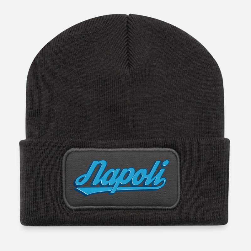 Napoli Schriftzug Blau Logo - Recycelte Patch Beanie - Dunkelgrau