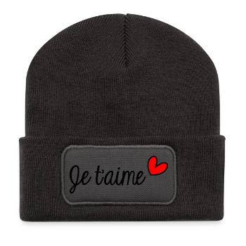 LIEBE. PAAR. GERADE VERHEIRATET. Junggesellinnenabschied. VALENTINSTAG. - Recycelte Patch Beanie - Dunkelgrau - Vorne
