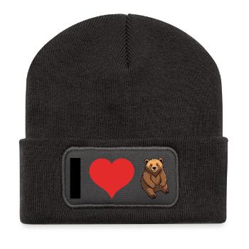 I love Bears - Cute Animal Design - Recycelte Patch Beanie - Dunkelgrau - Vorne