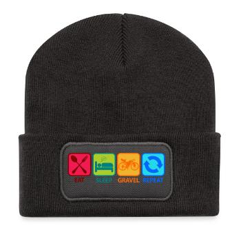 Gravelbike Gravel Rennrad Fahrrad Eat Sleep - Recycelte Patch Beanie - Dunkelgrau - Vorne