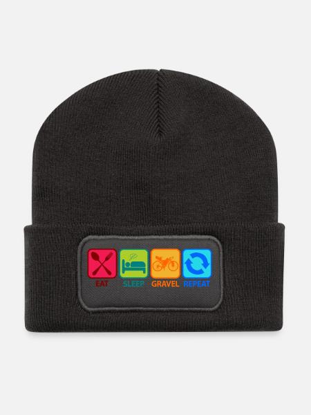 Gravelbike Gravel Rennrad Fahrrad Eat Sleep - Recycelte Patch Beanie - Dunkelgrau