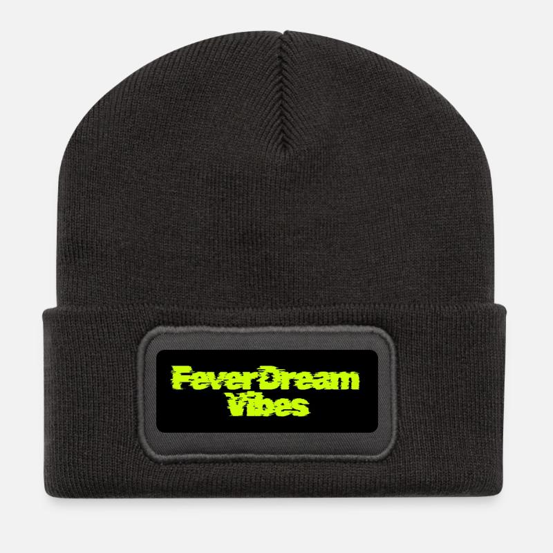 Fever Traum Vibes: Neon Schriftzug - Recycelte Patch Beanie - Dunkelgrau
