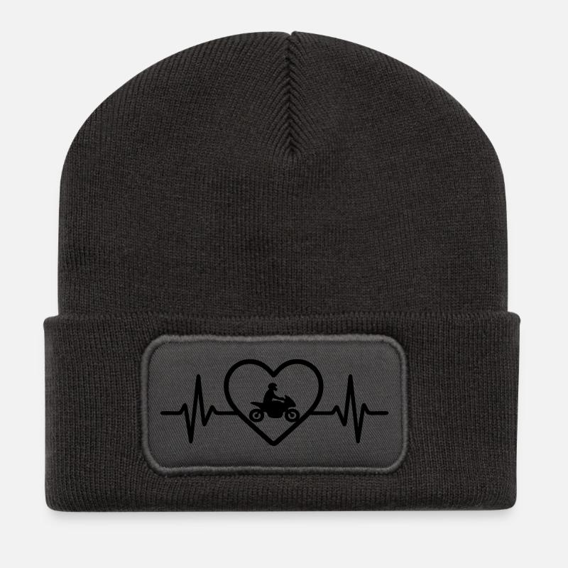 Motorcycle Heart Biker - Recycled Patch Beanie - dark grey