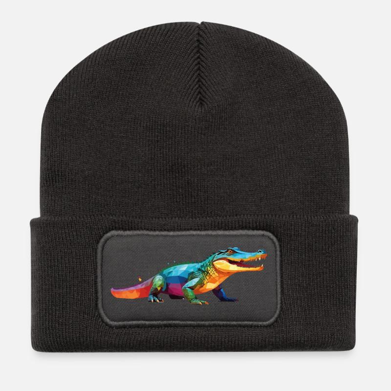 kroko_poly4 - Recycelte Patch Beanie - Dunkelgrau