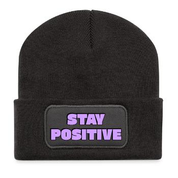 Positiv bleiben Fett Retro-Text - Recycelte Patch Beanie - Dunkelgrau - Vorne