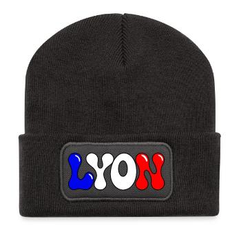 Lyon Bunte Blöcke Frankreich - Recycelte Patch Beanie - Dunkelgrau - Vorne