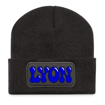 Lyon Typografie Blue Bubbles - Recycelte Patch Beanie - Dunkelgrau - Vorne
