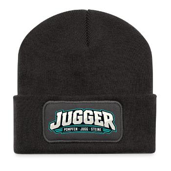 Jugger Logo Retro Neon Stil - Recycelte Patch Beanie - Dunkelgrau - Vorne
